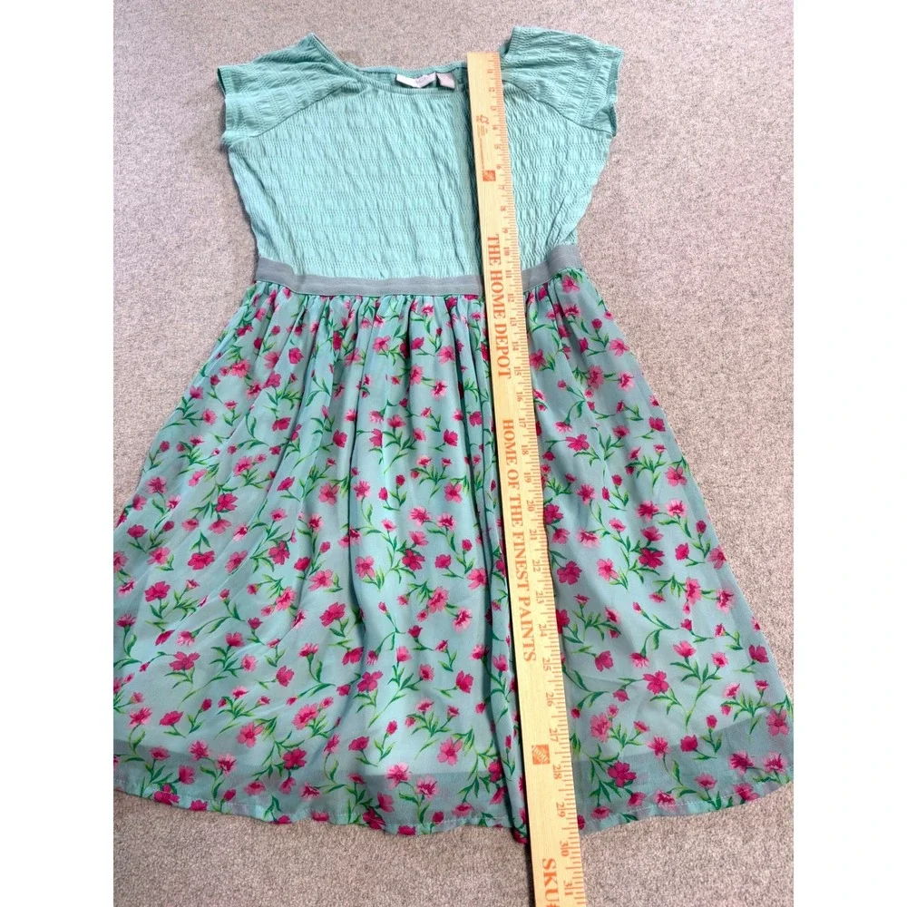 Girls Childrens Place Floral Dress Size L Green Pink Flutter Sleeve‎ Twirl Party